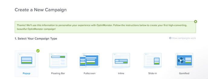 OptinMonster campaign types