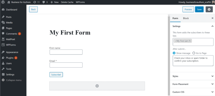 MailPoet Form Creator