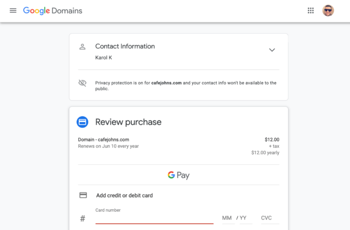 Google Domains payment