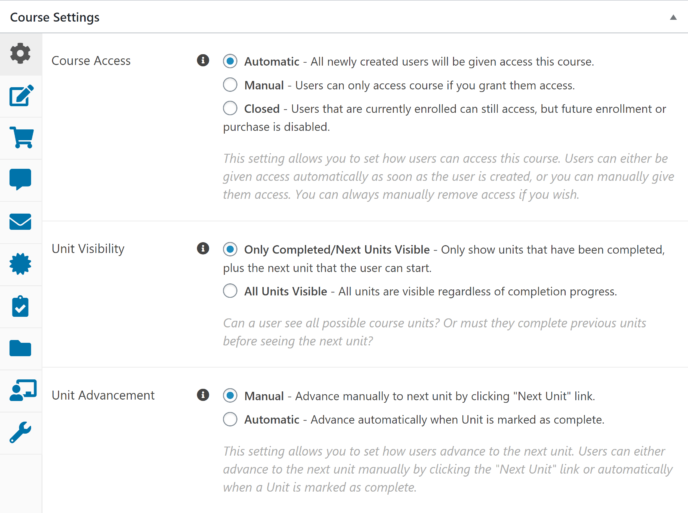 WP Courseware review: course settings