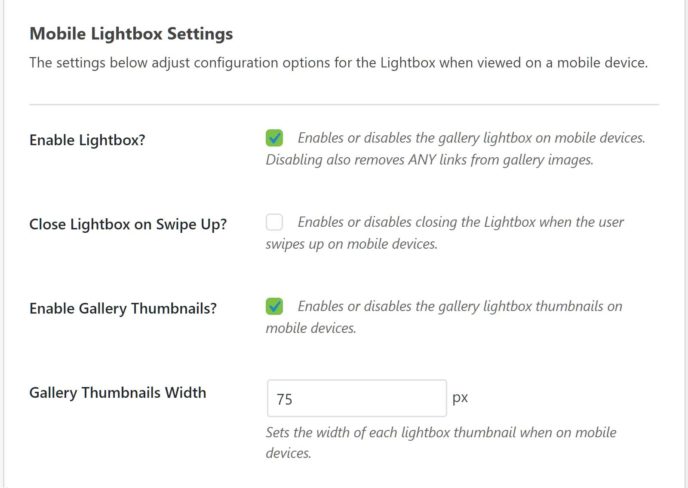 Mobile Lightbox Settings