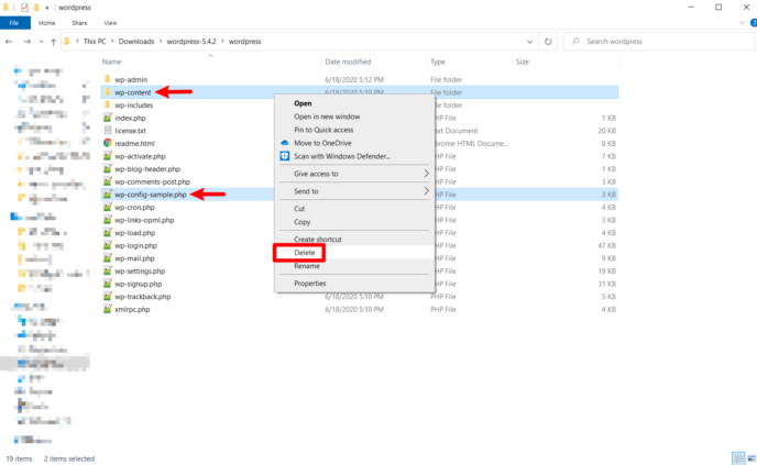 Delete the wp-config file and wp-content folder
