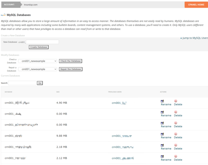 An example of locating database credentials in cPanel