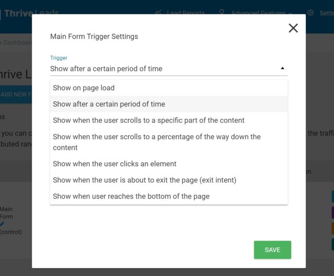 Thrive Leads trigger list