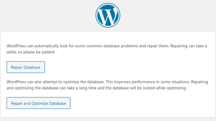 The WordPress database repair tool