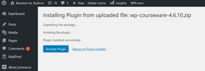 Activate plugin WP Courseware