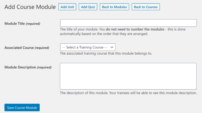 WP Courseware Add Course Module