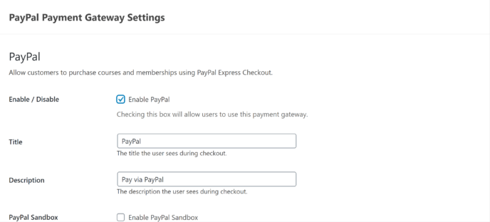 PayPal settings LifterLMS