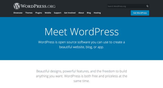 Squarespace vs WordPress: WordPress homepage