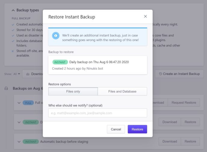 Restore a backup