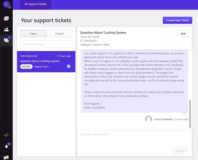 Pressidium support ticket interface