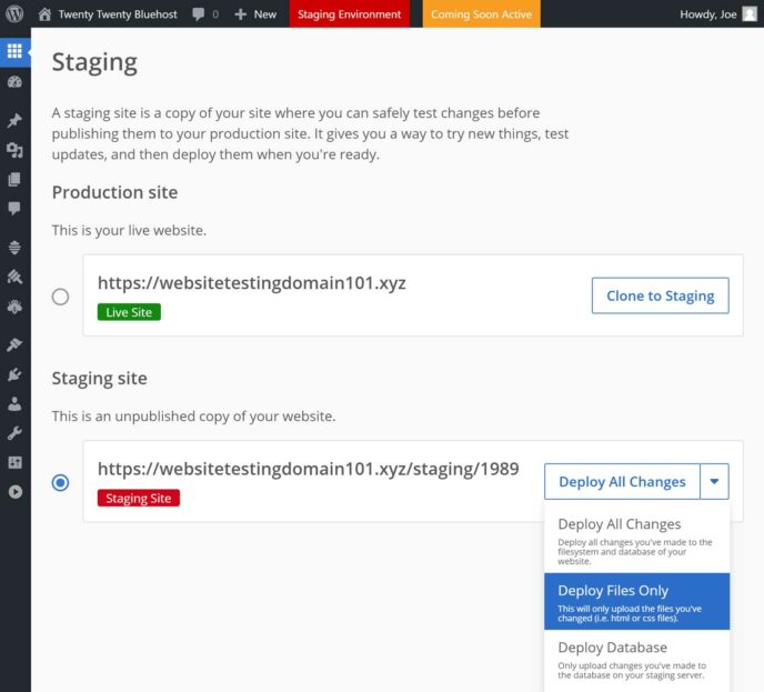 Bluehost Staging Tool