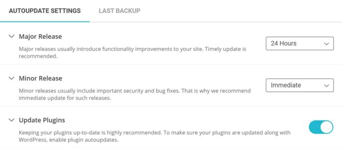 SiteGround Autoupdate Settings