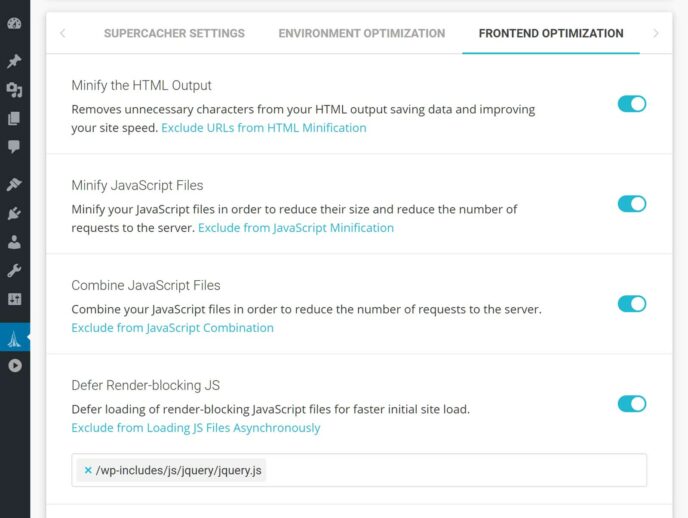 SiteGround SG Frontend Optimization Settings