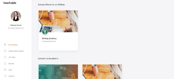 Skillshare vs Teachable: Teachable Personal Dashboard