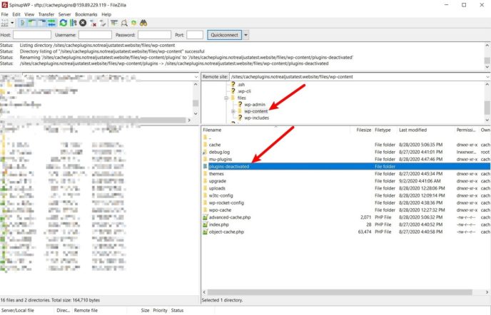 Cómo desactivar de forma masiva los complementos a través de FTP