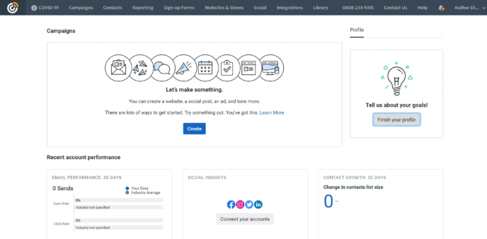 Constant Contact Account Home