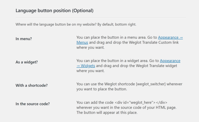 Weglot Button Position