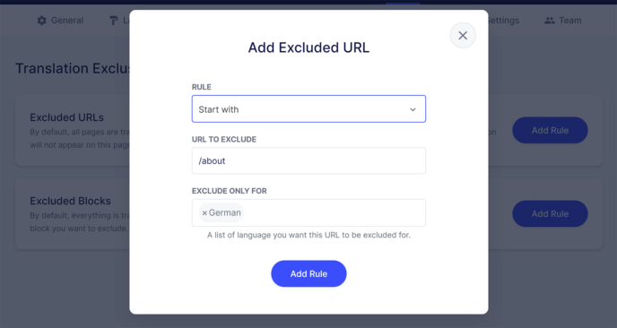 Add Excluded URL