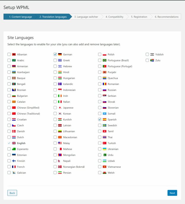 Setting Up Translation Languages