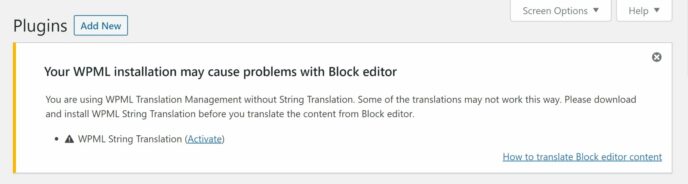 Translation Management Warning