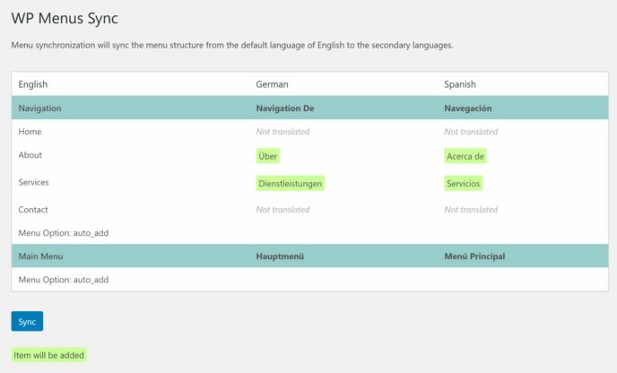 WP Menus Sync