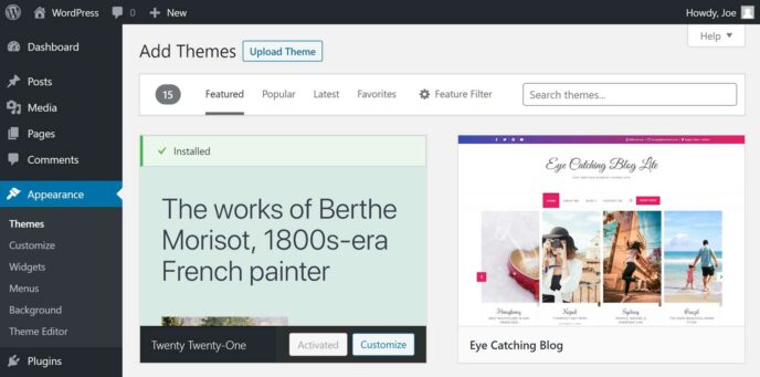WordPress Themes Dashboard
