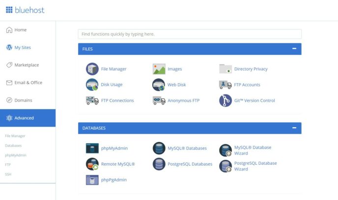 Bluehost Control Panel