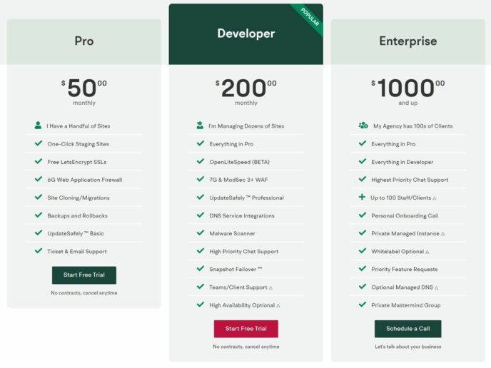 The pricing plans for the GridPane service itself (this doesn't include cloud hosting)