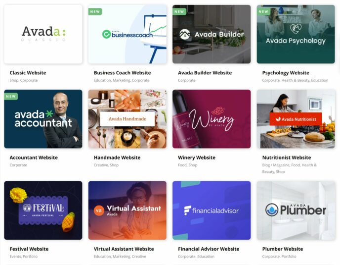 Avada Pre-Built Website Designs