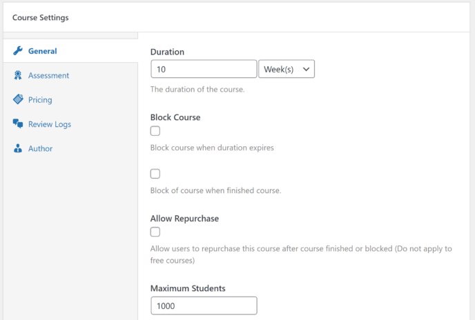 LearnPress Review: Course Settings