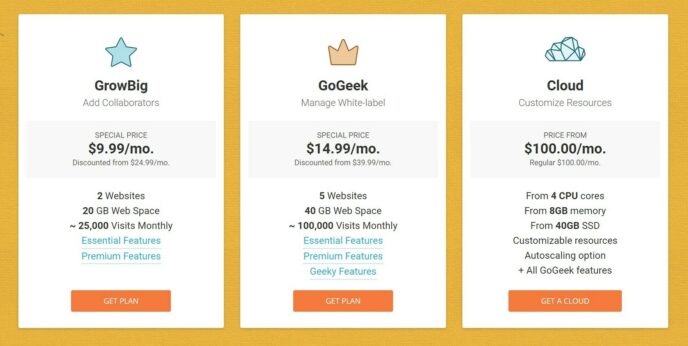 SiteGround's agency pricing plans.