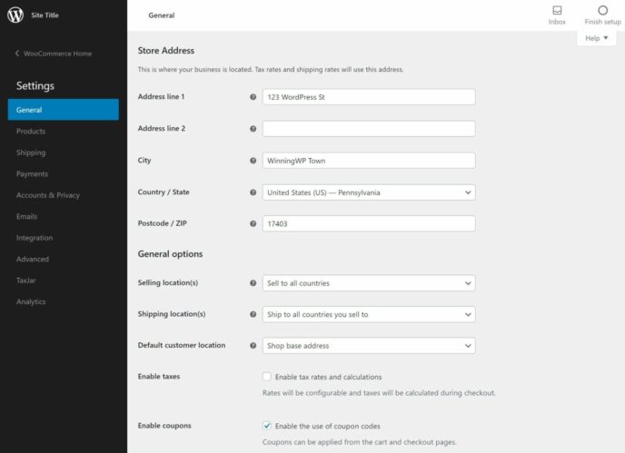 The WooCommerce settings area on WordPress.com