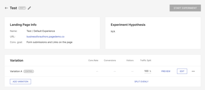Instapage experiment dashboard