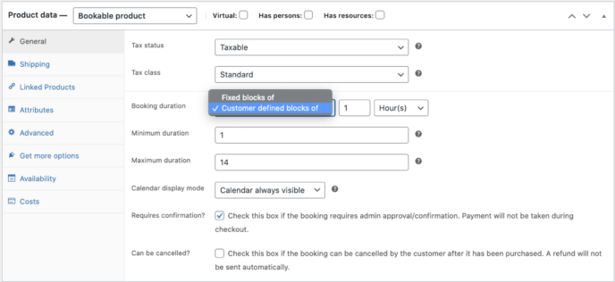 WooCommerce Bookings Settings