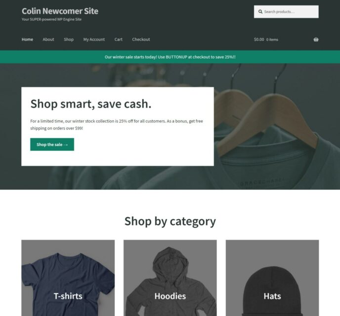 How the WP Engine demo store looks by default.