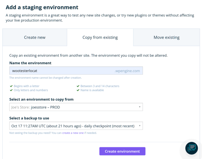 WP Engine Staging Feature