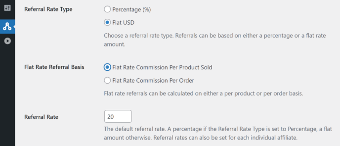 AffiliateWP Referral Rate Settings