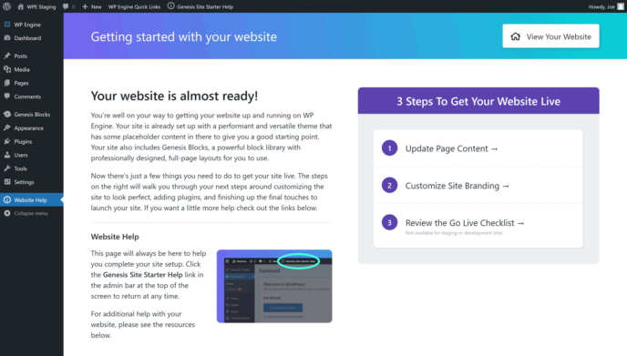 WP Engine Getting Started Page