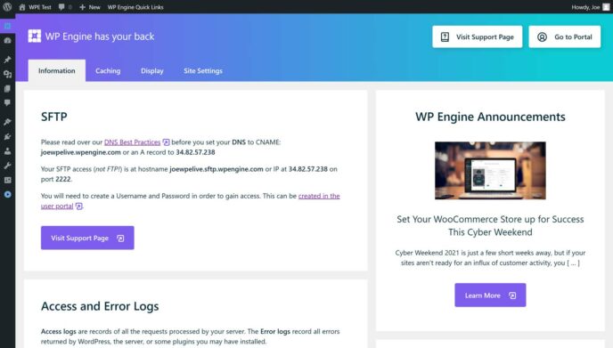 WP Engine WordPress Panel Dashboard