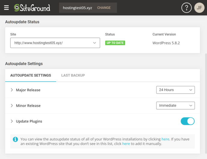 SiteGround WordPress Autoupdate Settings