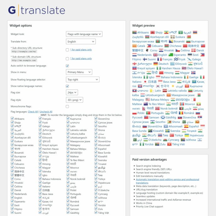 GTranslate Settings