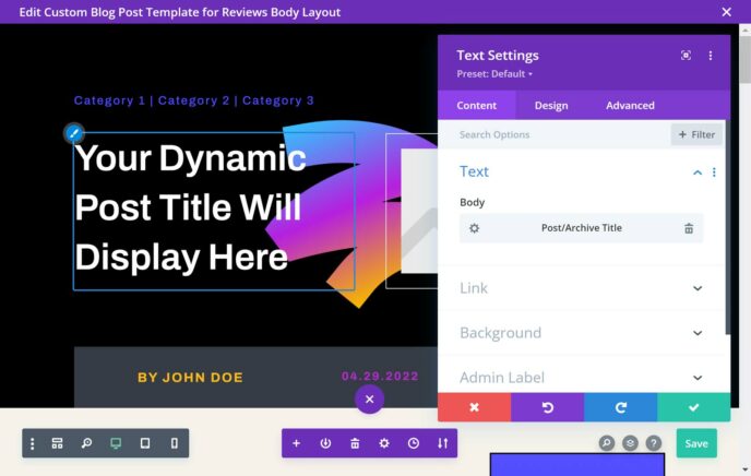 Divi Builder post template editor