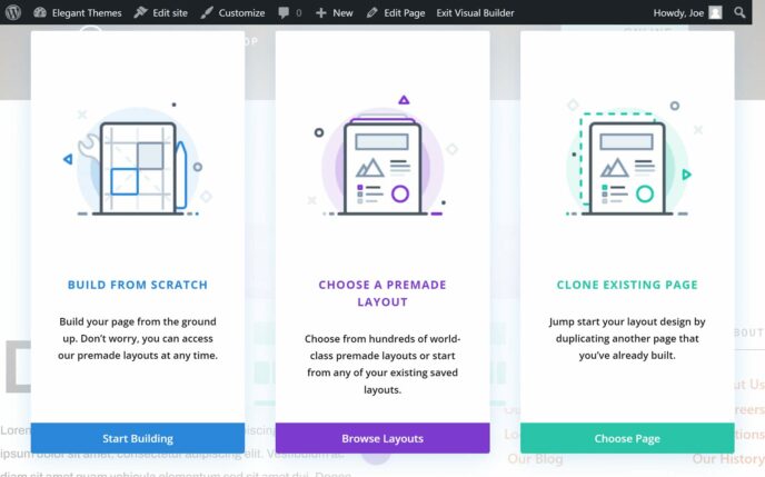 Divi Builder main options