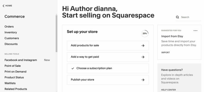 Wix vs Squarespace: Squarespace commerce area