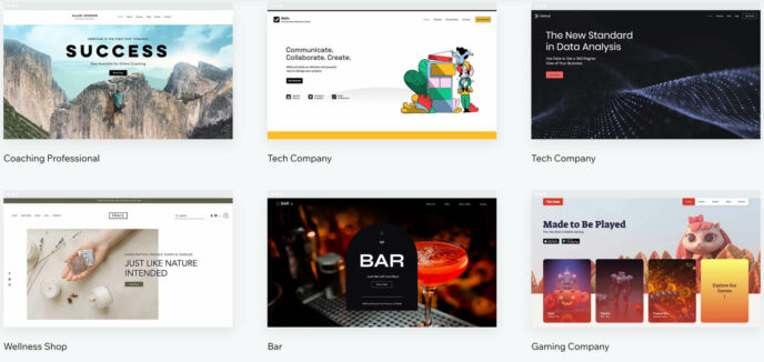 Wix vs Squarespace: Wix template examples