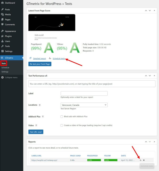 Running a test -- you'll see the older metrics