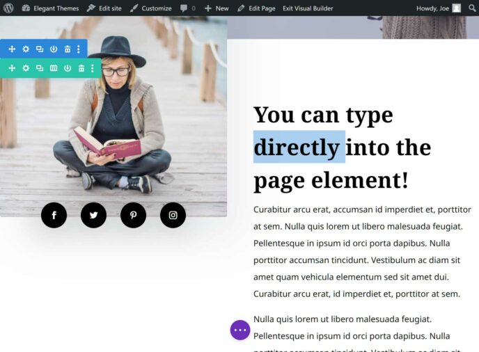 Divi Builder inline text editing