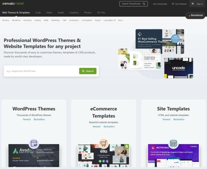 The ThemeForest homepage