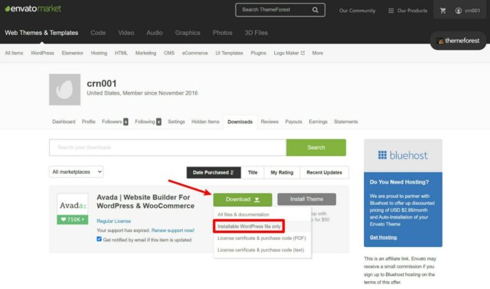 How to download the proper theme file from ThemeForest